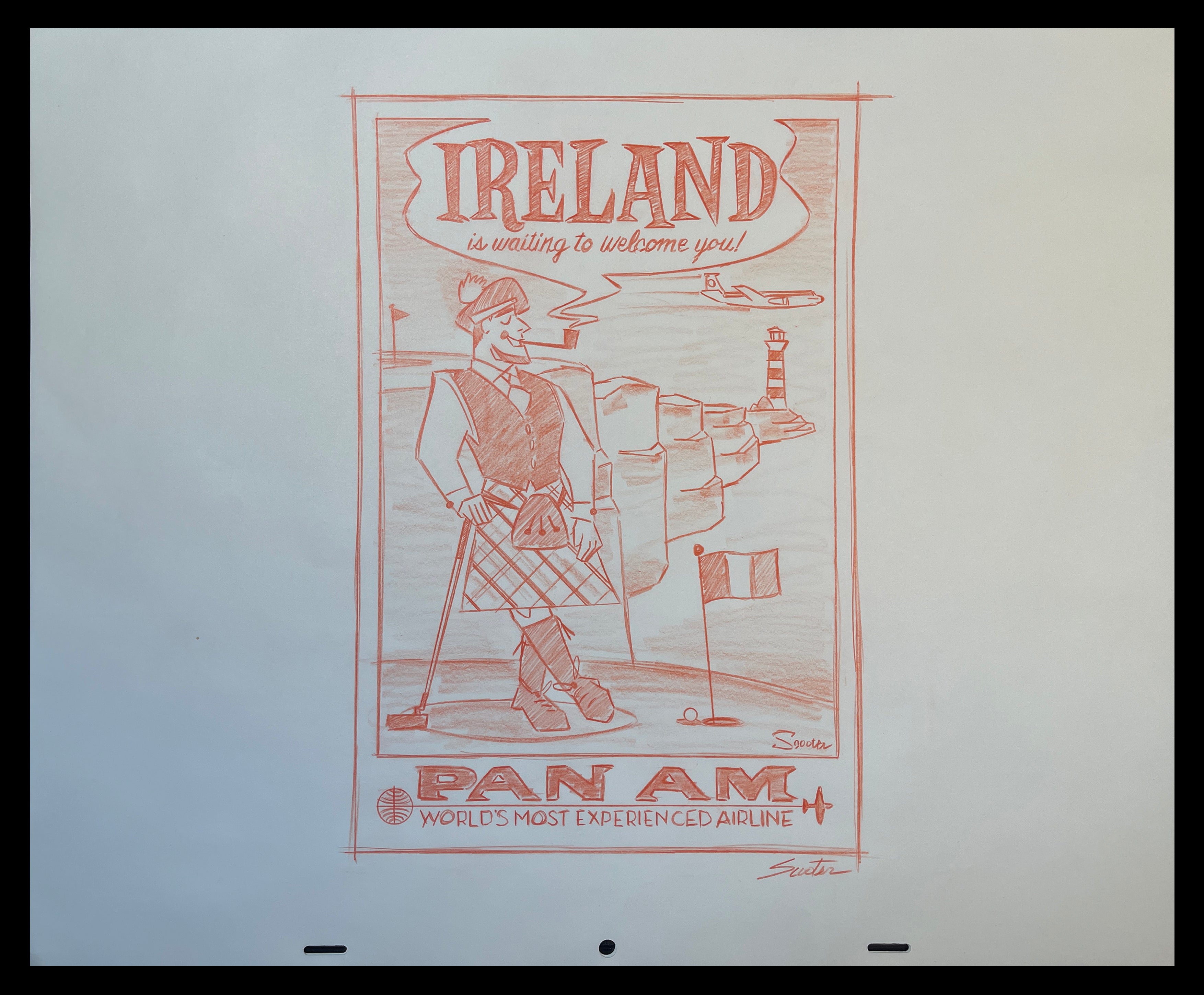 Ireland Pan Am Original Conceptual Sketch Art of Scooter