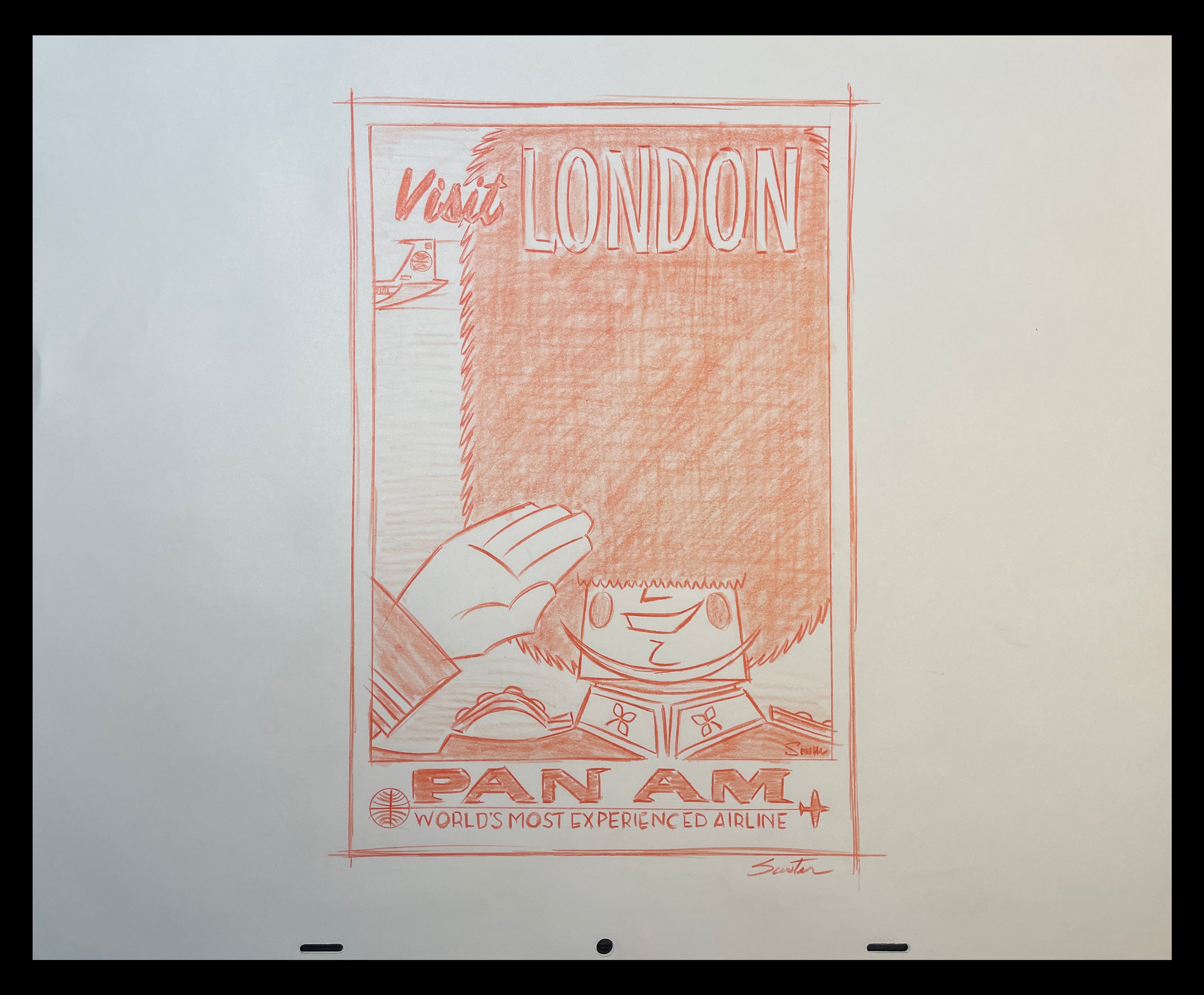 London Pan Am Original Conceptual Sketch Art of Scooter