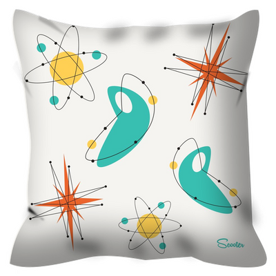 Elevate any outside space with Scooter’s retro designer “Sci-Fi” Outdoor Throw Pillows, crafted with weather-resistant fabric that prevents your design from fading. Keeping an assortment of comfy, mid century modern throw pillow designs on hand is the easiest way to give any outdoor space an instant refresh.