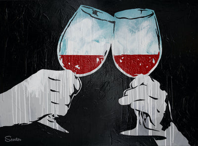 “Miracles” is a high-quality print of Scooter's original painting of two wine glasses toasting. All prints are professionally printed, packaged, and shipped. Choose from multiple sizes and mediums.