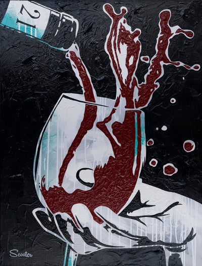 “Overflow” is a high-quality print of Scooter's original painting of wine overflowing and spilling out of a wine glass.