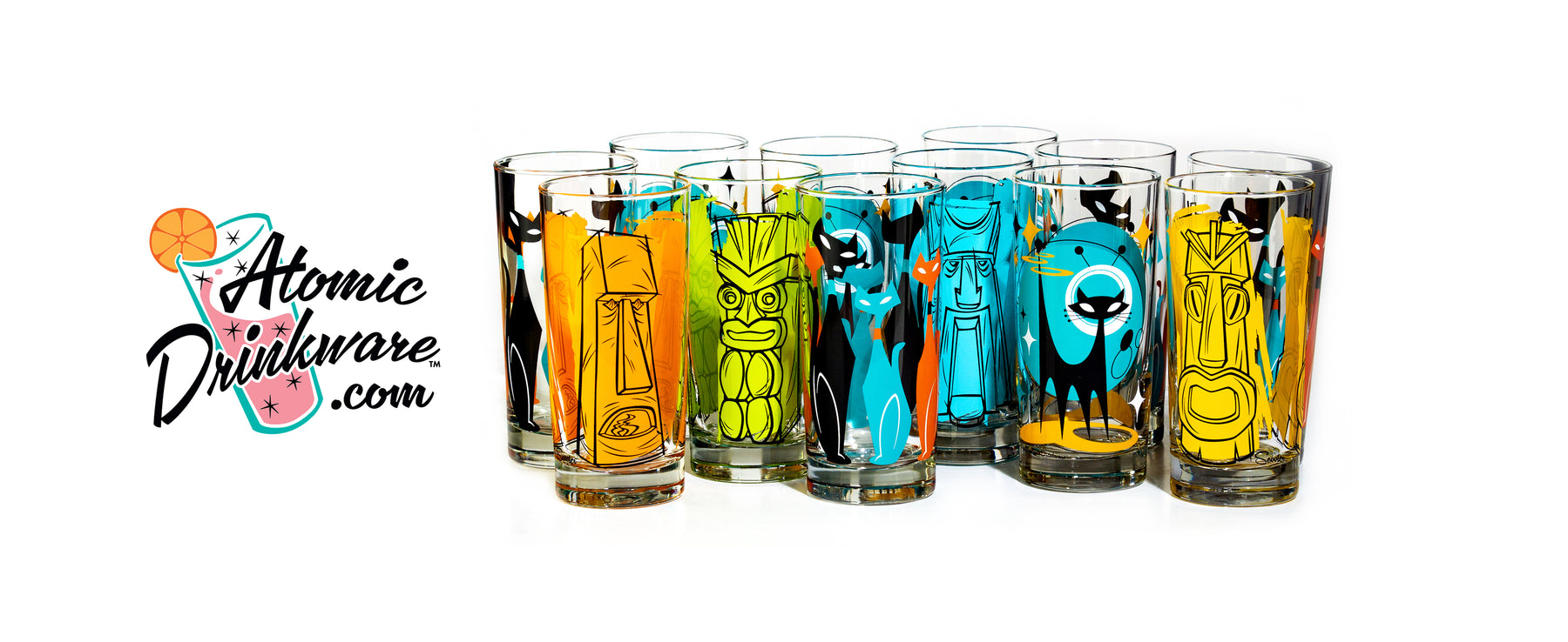 Atomic Drinkware Trick-or-Treat Retro Halloween Collins Glasses, Set of 4 —  Atomic Drinkware