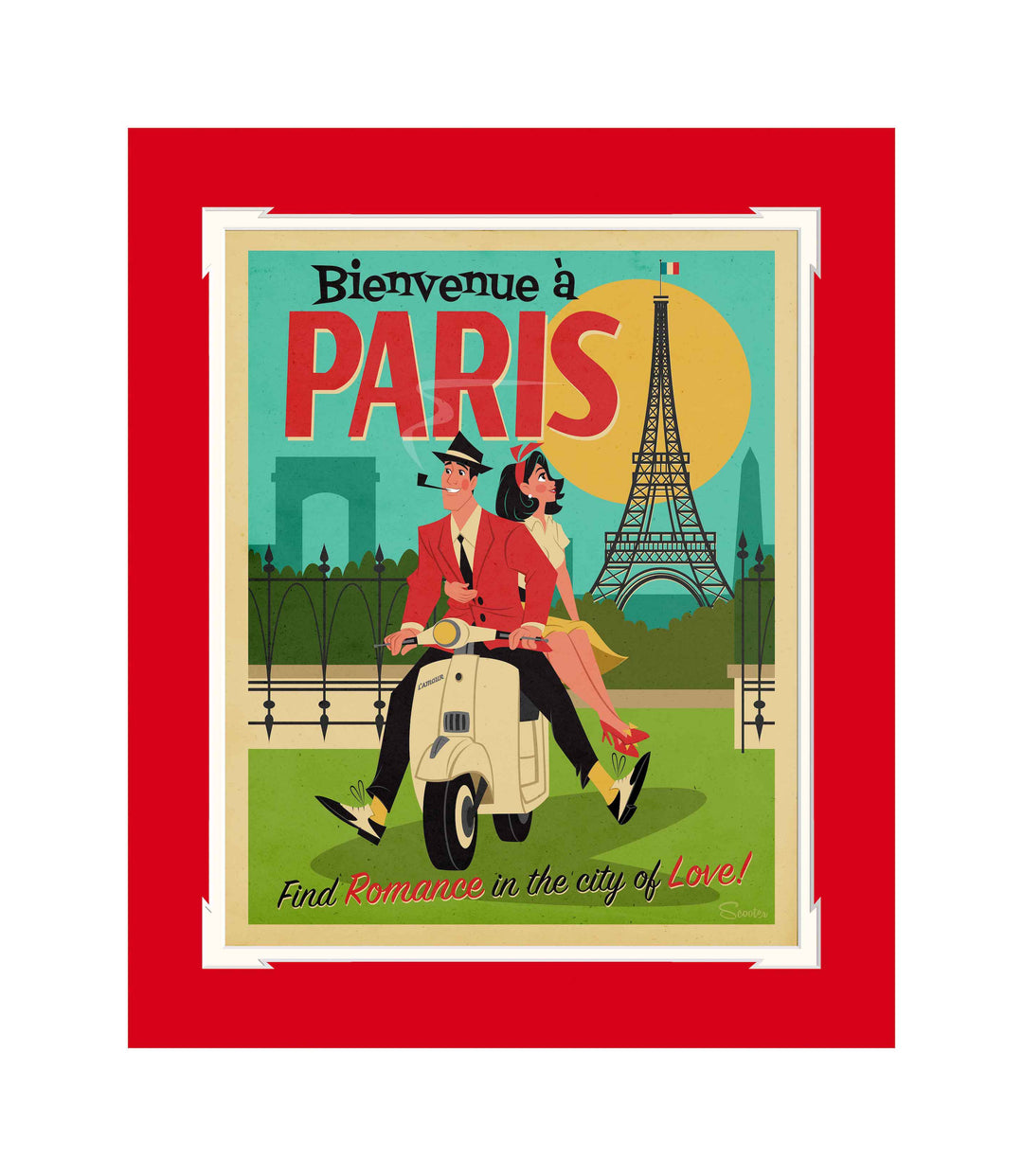 Vintage Paris Travel Poster Print - 'Johnny and June Atomic