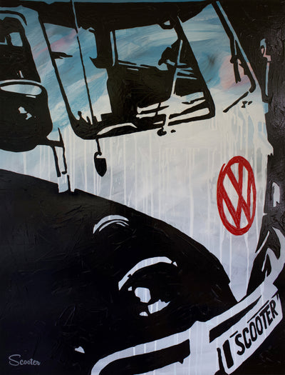 “Extravagant Love” is a high-quality print of Scooter's original painting a 1967 VW Bus.