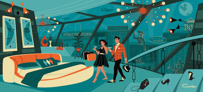 ‘Luck Be a Lady‘ is a mid-century modern styled high-quality print, of Frankie and his lady in a penthouse from the mid-century modern era in Las Vegas by the artist Scooter. All prints are professionally printed, packaged, and shipped. Choose from multiple sizes and mediums.
