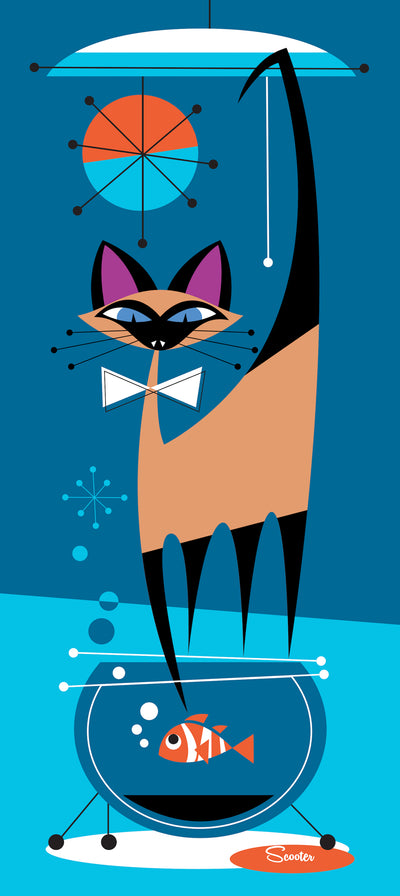 "That Darn Cat" is a retro mid-century modern styled, high-quality print of a mischievous cat by the artist Scooter. All prints are professionally printed, packaged, and shipped. Choose from multiple sizes and mediums.