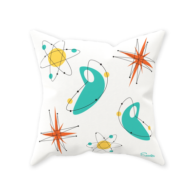 Scooter’s cozy designer “Sci-Fi” throw pillows feature high-quality fabric and mid century modern prints that will upgrade your space. Keeping an assortment of comfy, retro throw pillow designs on hand is the easiest way to give any space an instant refresh. Change them every season, month, week… day? No one can stop you! 